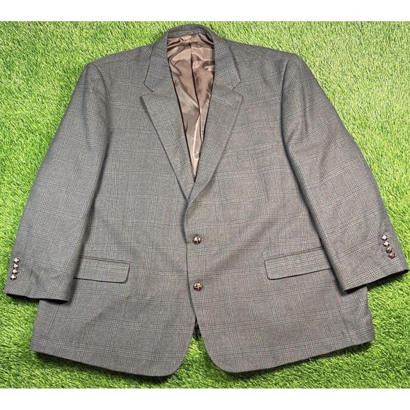 Oak Hill Blazer Mens 60R Blue Brown Window Plaid Suit Jacket Sport Coat 2 Button